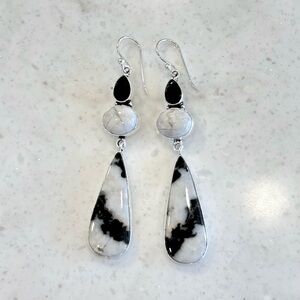 925 Sterling Silver White Buffalo Turquoise & Onyx Earrings